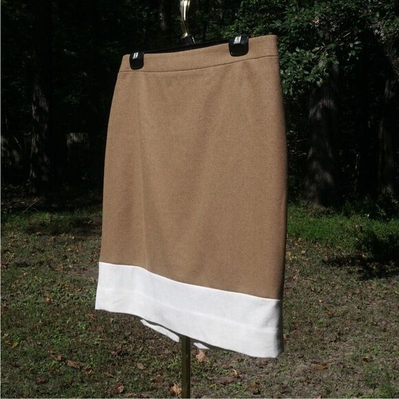NWOT J.Crew The Pencil Camel Ivory Colorblock Wool Blend High Waist Mini Skirt - Picture 3 of 7